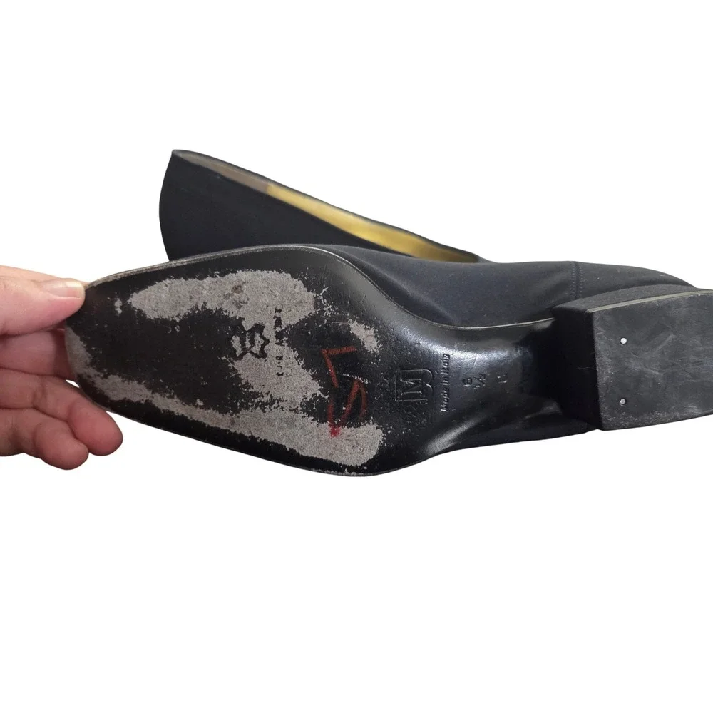 Bruno Magli Women Black Fabric Square Toe Block Heel‎ Made in Italy Shoes 6.5